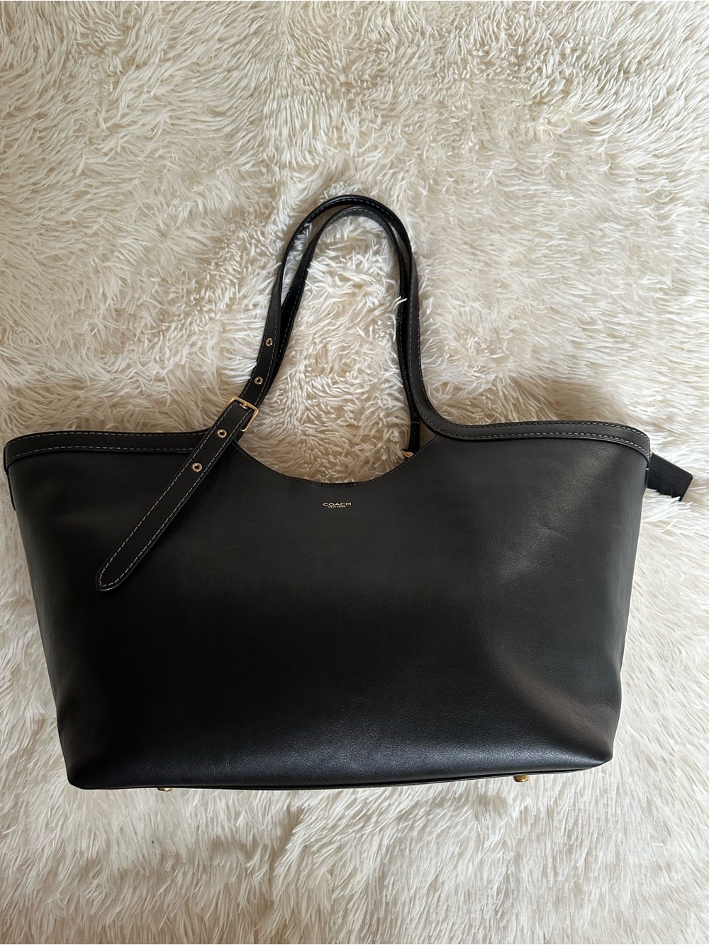 NWT Coach Gramercy Black Leather Tote Bag with Adjustable Strap